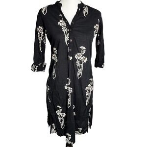 UTSA Women Small Black White Floral Print Kurta Dress Lightweight Pullover India